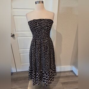 WHBM WOMEN'S STRAPLESS DOT SMOCKED CHIFFON DRESS SIZE 0